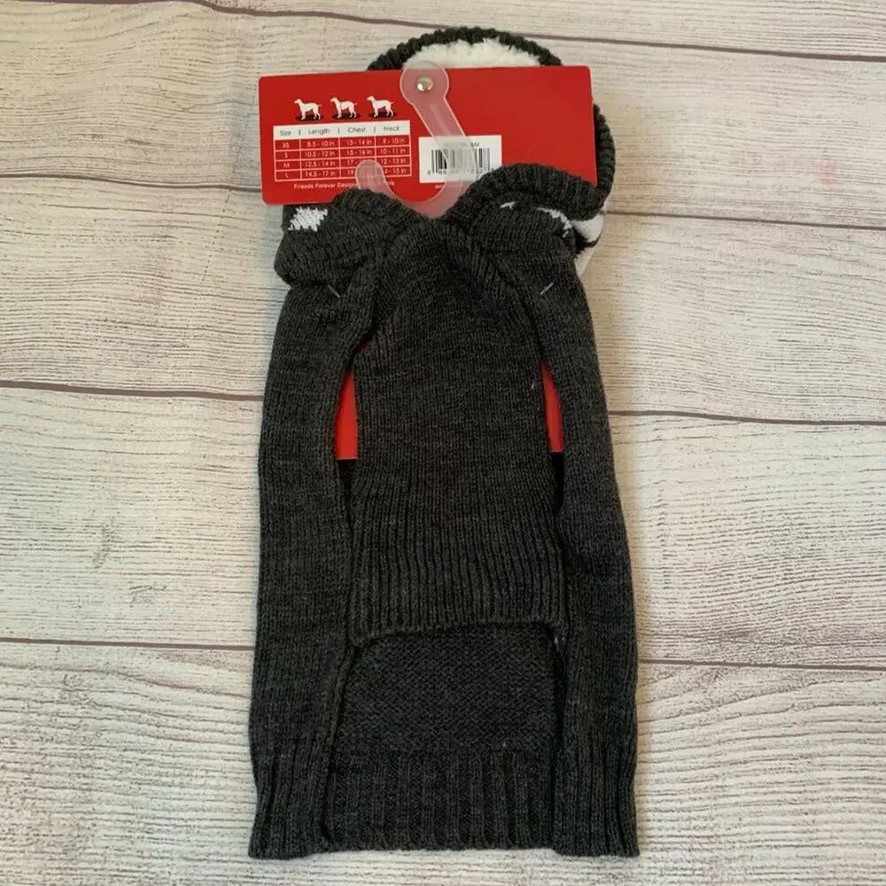 Friends Forever Gray and White Snowflake Dog Sweater with Pom Pom Hoodie Size S